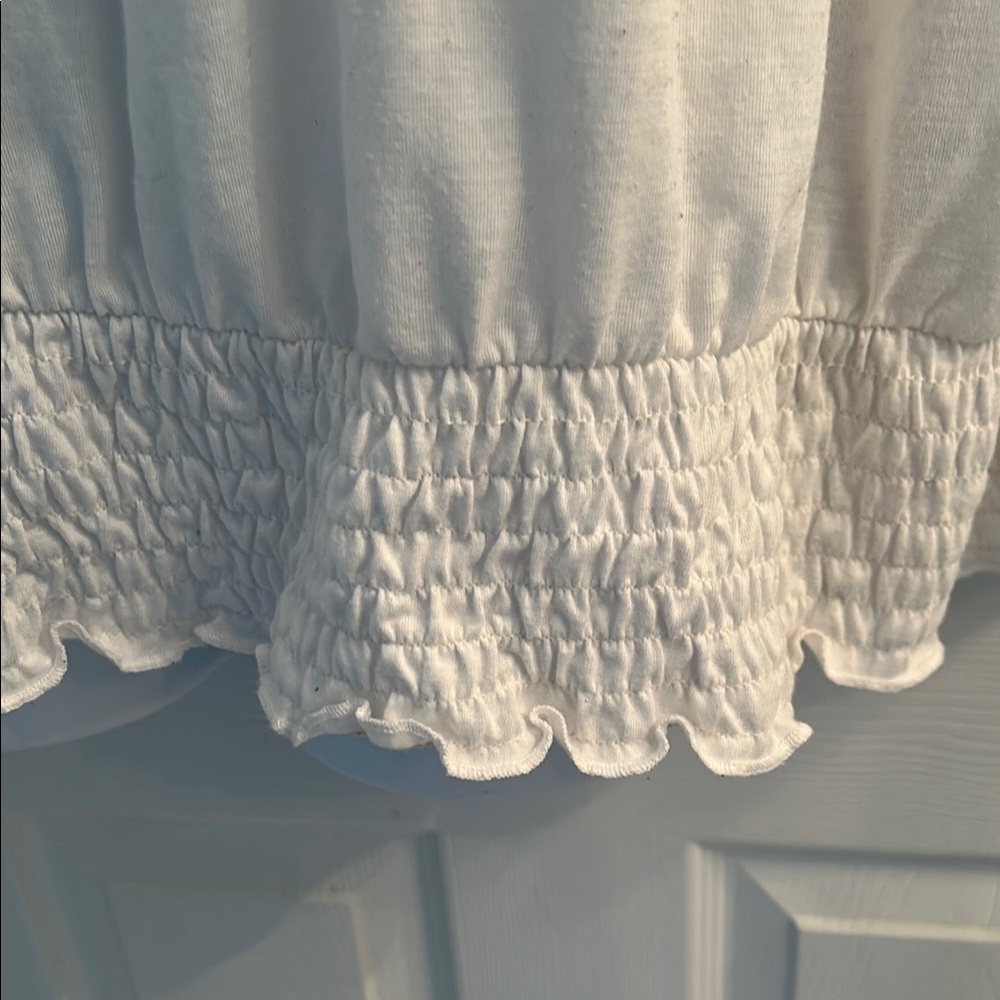 Lena White Ruffled Short Sleeve Blouse with Black Embroidery - Picture 2 of 6